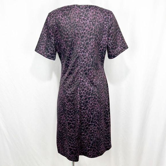Elie Tahari Raveena Ruched Sheath Dress Aubergine Purple & Black Leopard Print 8 - Picture 7 of 13